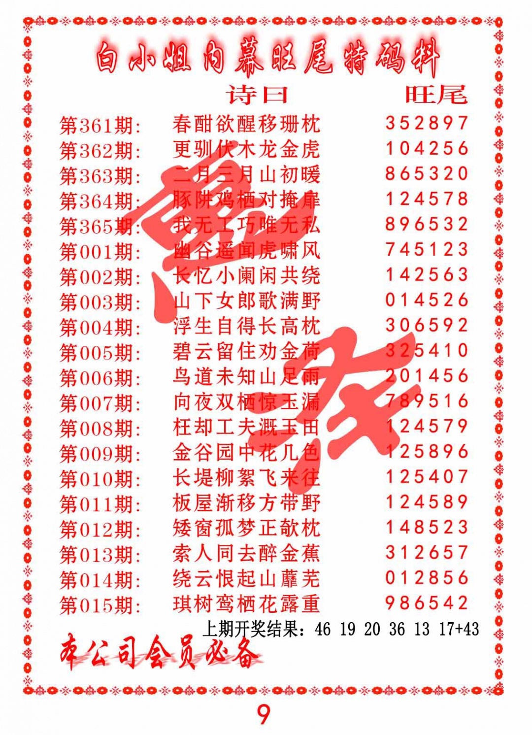 006期内幕旺尾特码料[图]