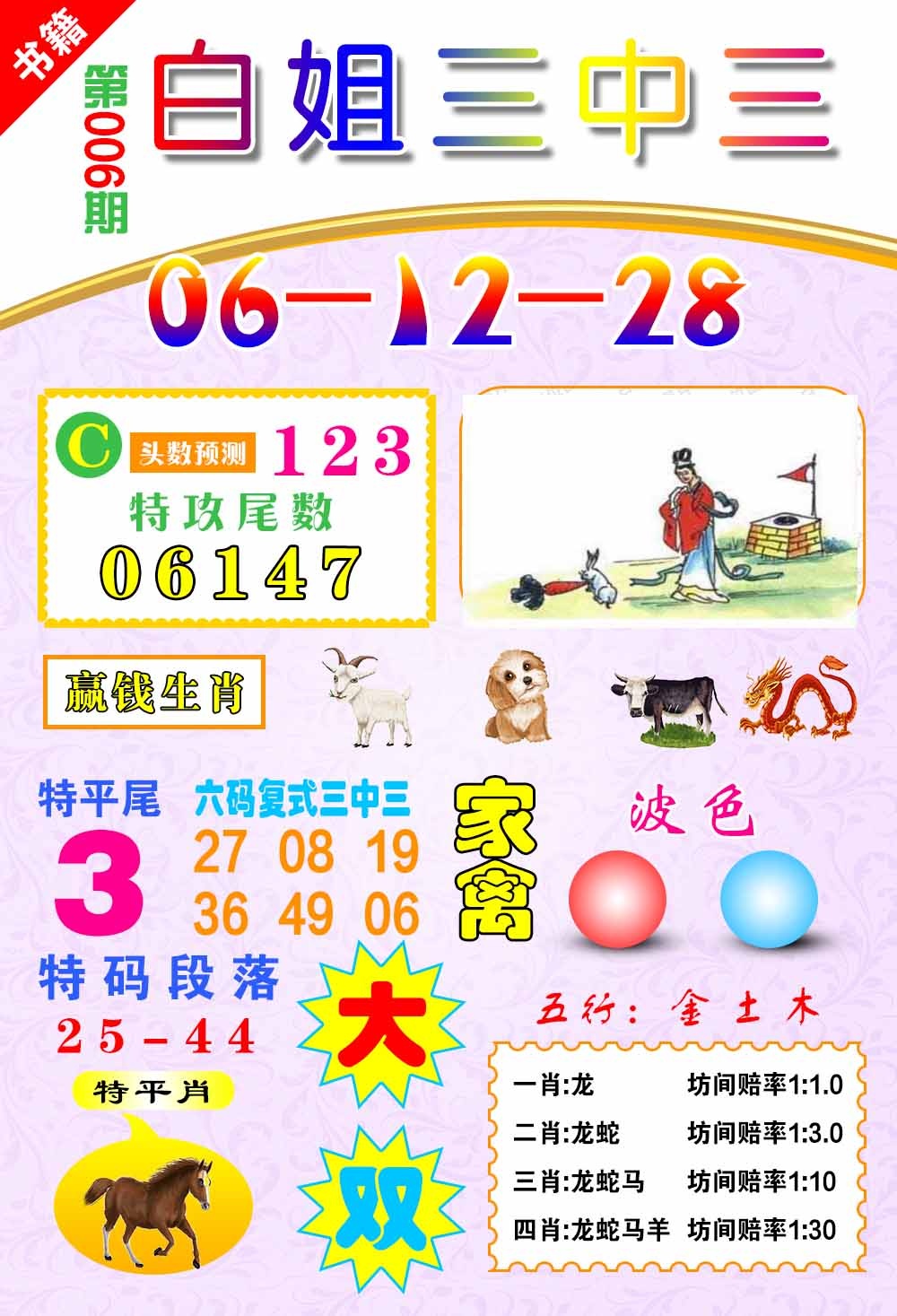 006期澳门白姐锦囊[图]