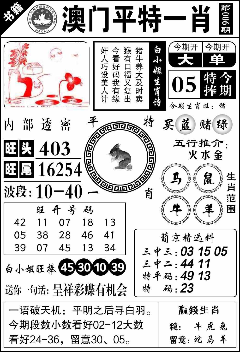 006期澳门内部透密[图]