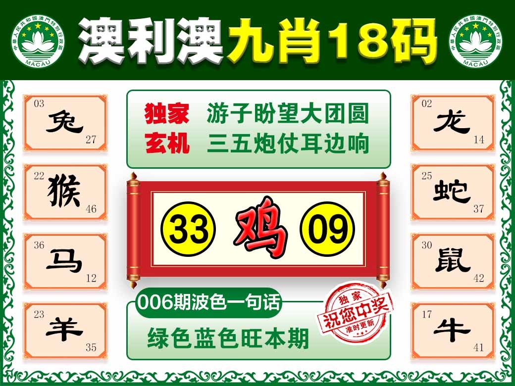 006期澳利澳九肖[图]