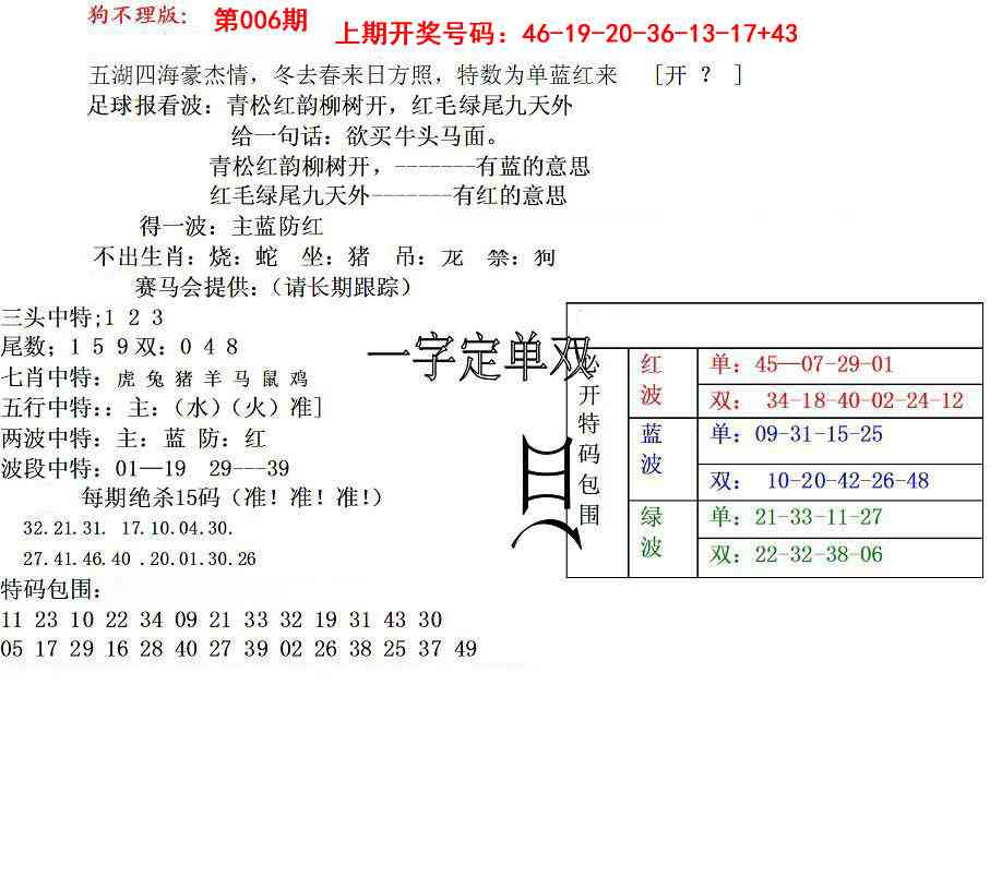 006期狗不理特码报[图]